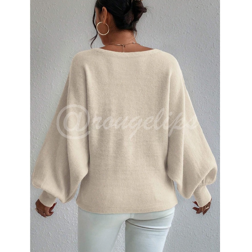 Rouge! Cream and Brown Off-Shoulder Crewneck Sweater - Picture 3 of 11